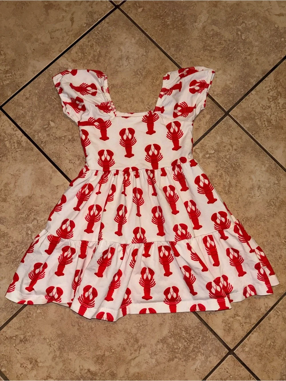 Monica + Andy Lobster Print Baby Romper - Red on Cream (18-24M)